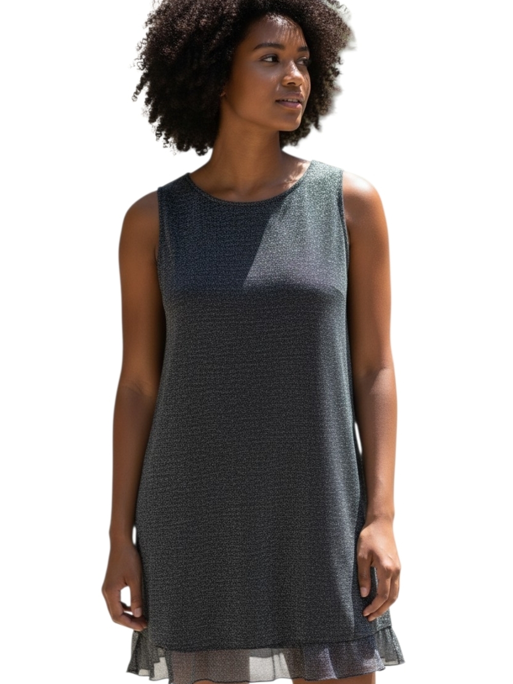 Sleeveless Black Mini Dress with Sheer Hem